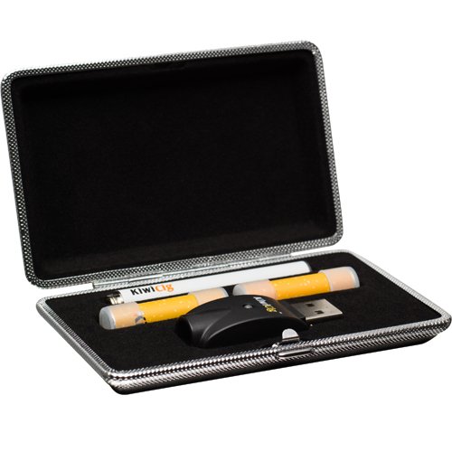 E-cigarette starter blackcase-kit containing a E-cigarette, 2 Vape refills and a USB charger